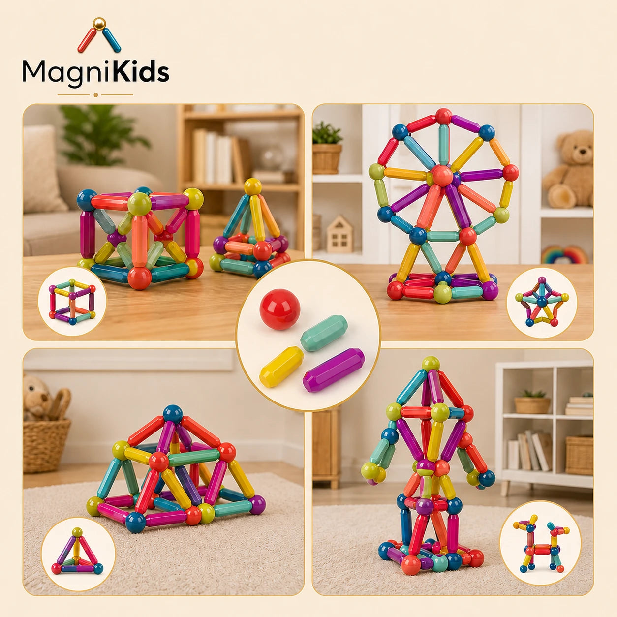 MagniKids - Construye mientras aprende - 64 Piezas