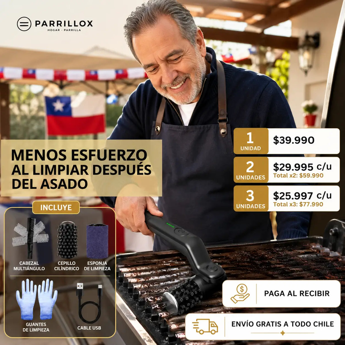 Parrillox - Haz más práctica la limpieza de tu parrilla - Cepillo para Parrilla 2 en 1