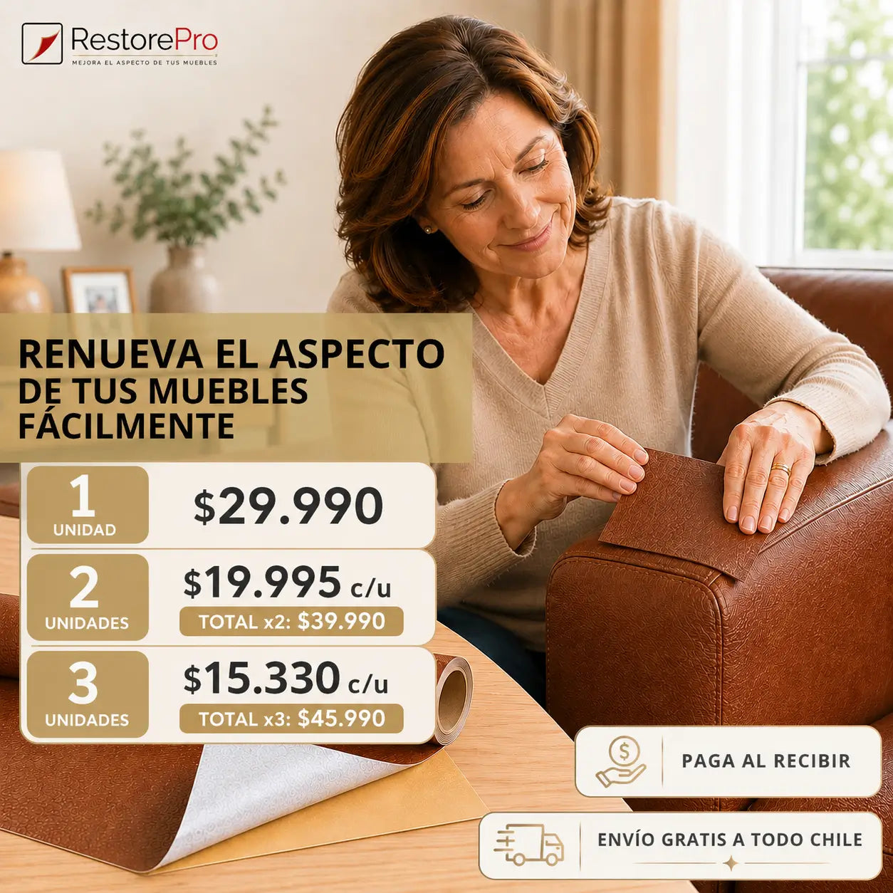 RestorePro - Mejora el aspecto de tus muebles - Ecocuero adhesivo de 150×50 cm