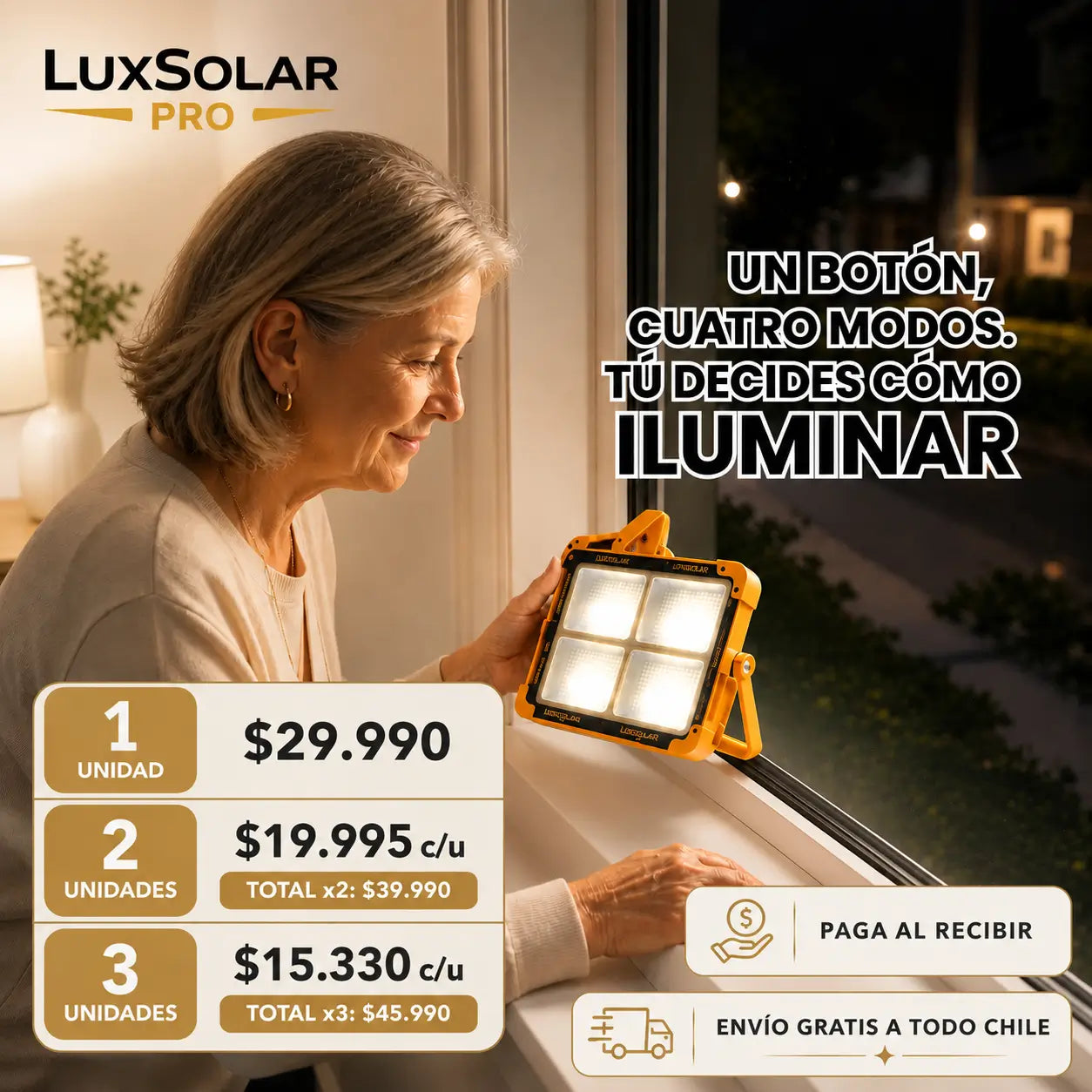LuxSolar Pro ⚡️ Luz potente para el trabajo y las emergencias - Carga Solar o USB